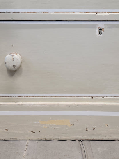 Antique 1920s English Dresser Chest of Drawers with Old Cream and White Paint