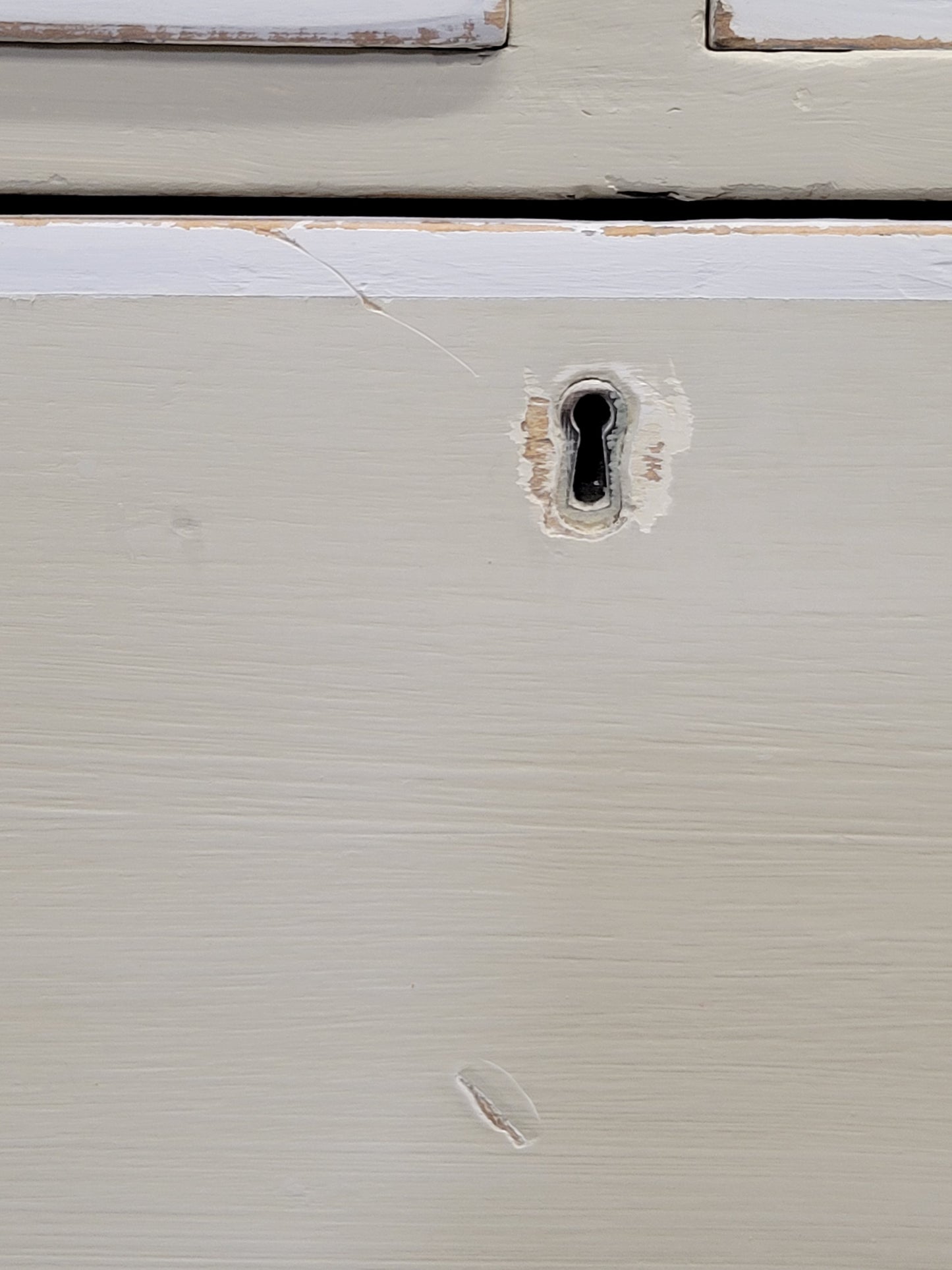 Antique 1920s English Dresser Chest of Drawers with Old Cream and White Paint