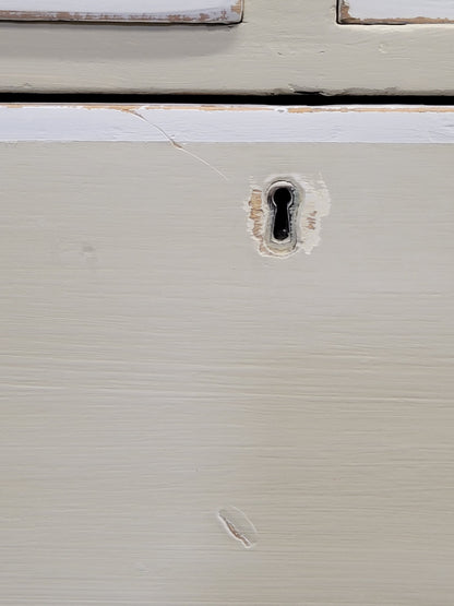 Antique 1920s English Dresser Chest of Drawers with Old Cream and White Paint