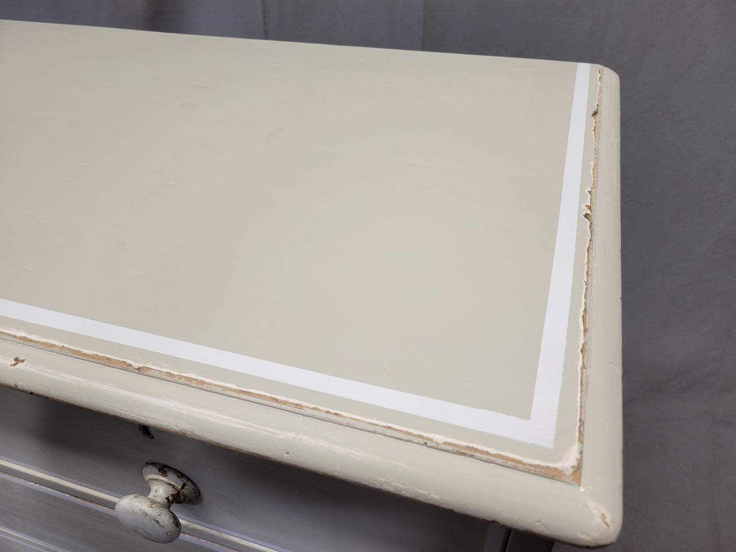 Antique 1920s English Dresser Chest of Drawers with Old Cream and White Paint