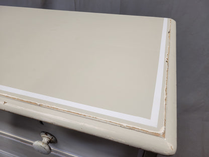 Antique 1920s English Dresser Chest of Drawers with Old Cream and White Paint