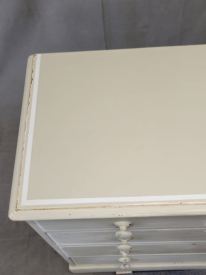 Antique 1920s English Dresser Chest of Drawers with Old Cream and White Paint