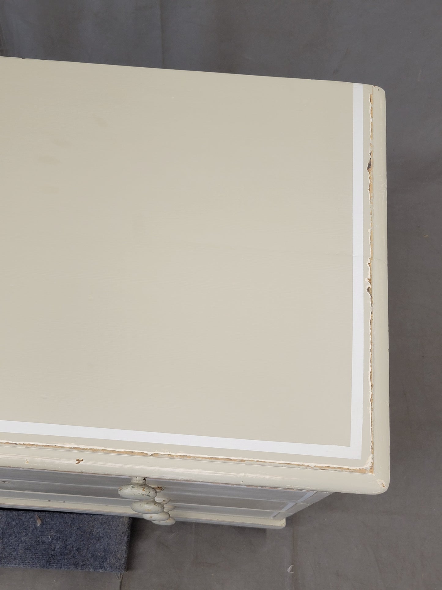 Antique 1920s English Dresser Chest of Drawers with Old Cream and White Paint