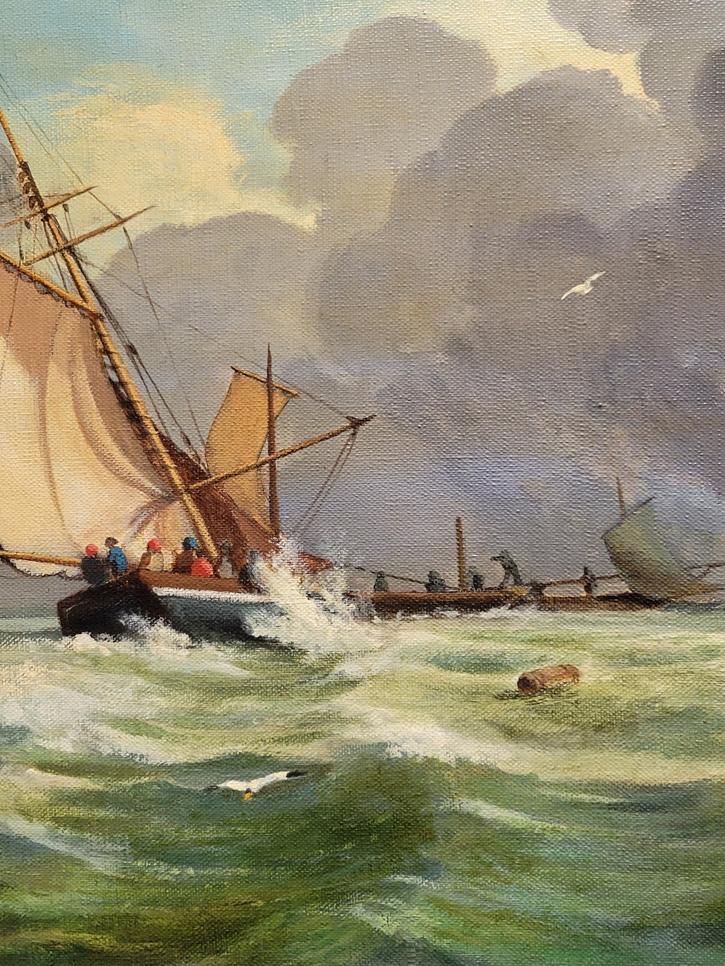 Seascape Painting with Sailboats by Oliver Trowell (British, dated 1969)