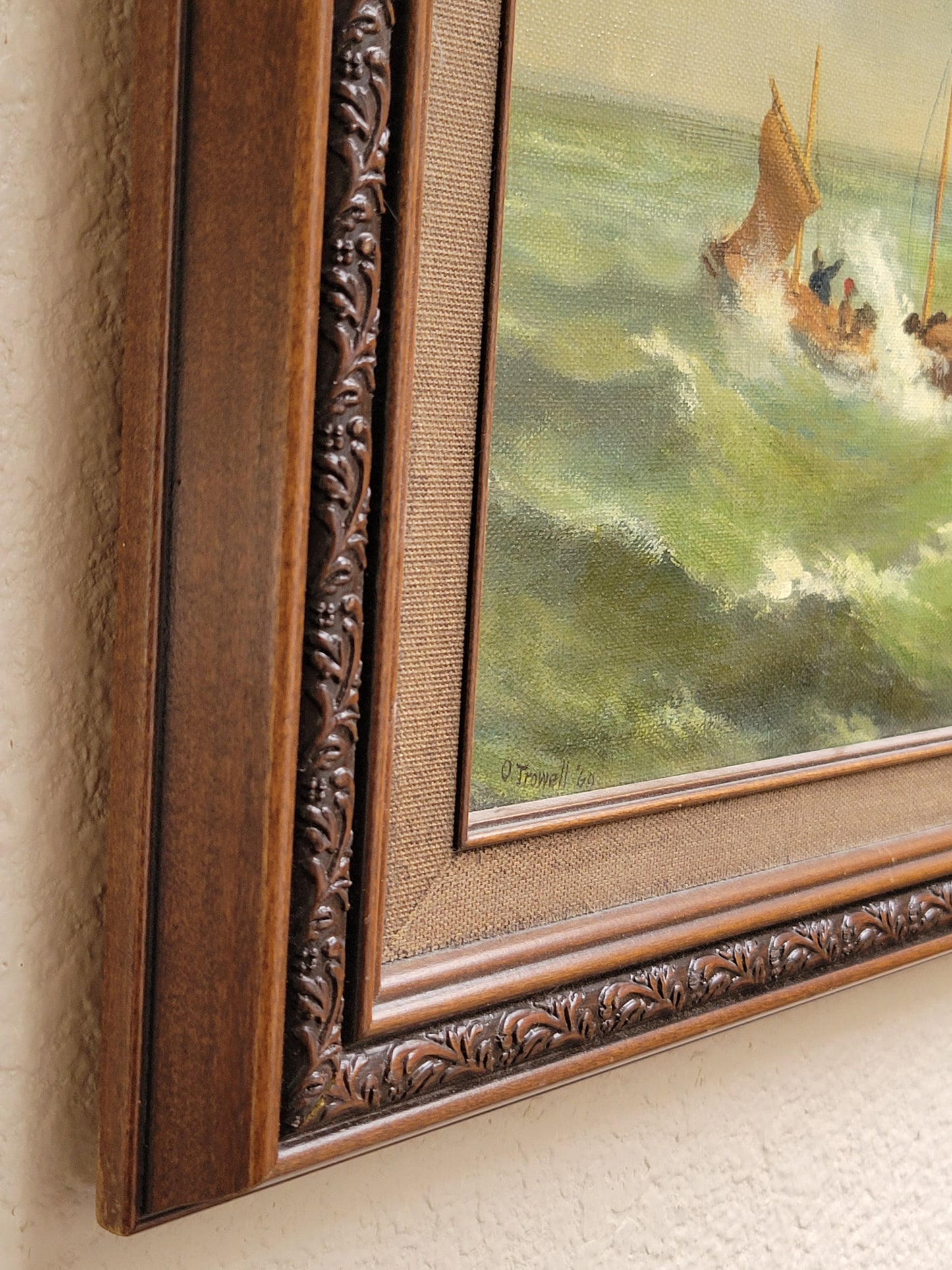 Seascape Painting with Sailboats by Oliver Trowell (British, dated 1969)