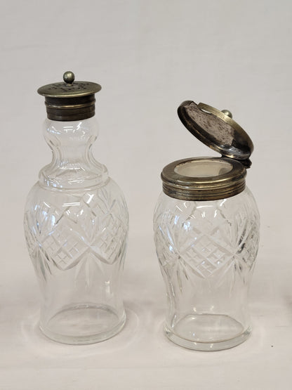 Antique Silverplate and Glass Four Bottle Cruet Set