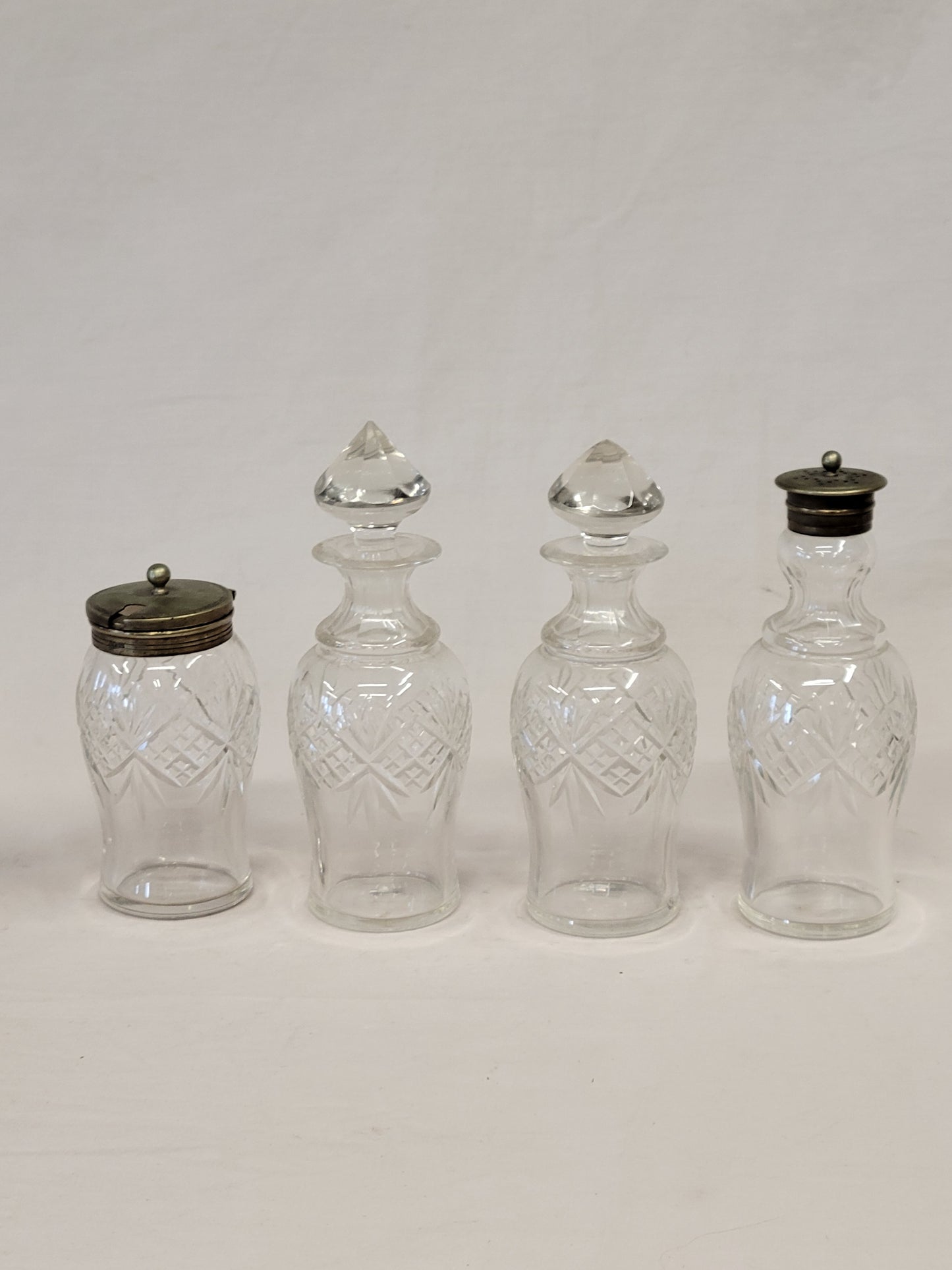 Antique Silverplate and Glass Four Bottle Cruet Set