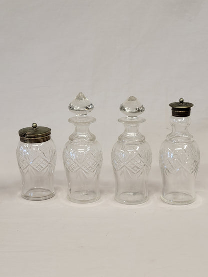 Antique Silverplate and Glass Four Bottle Cruet Set
