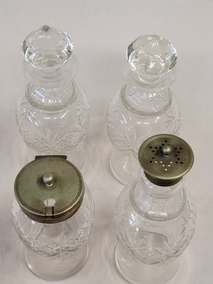 Antique Silverplate and Glass Four Bottle Cruet Set