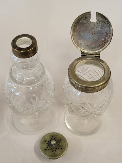 Antique Silverplate and Glass Four Bottle Cruet Set