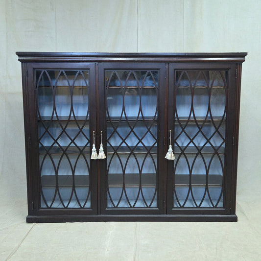 Vintage English Mahogany Bookcase with Lattice Mullions and Adjustable Shelves