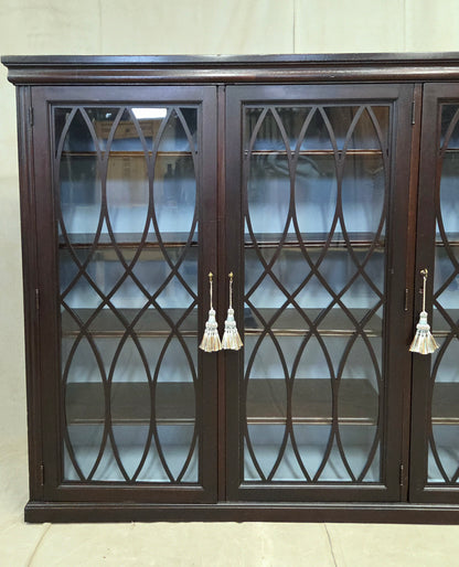 Vintage English Mahogany Bookcase with Lattice Mullions and Adjustable Shelves