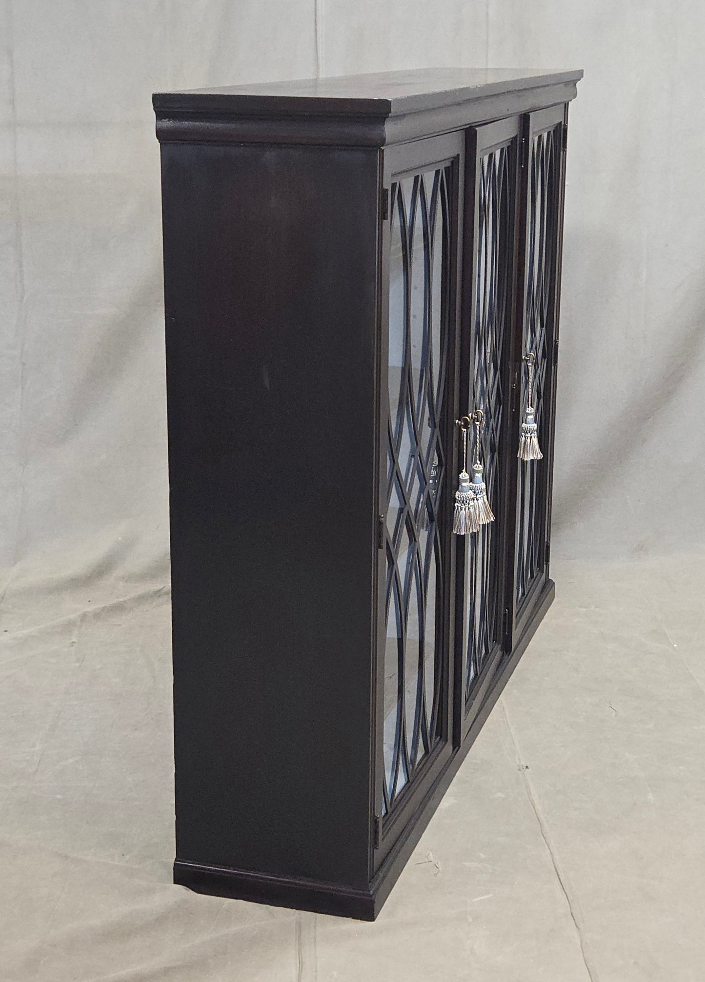 Vintage English Mahogany Bookcase with Lattice Mullions and Adjustable Shelves