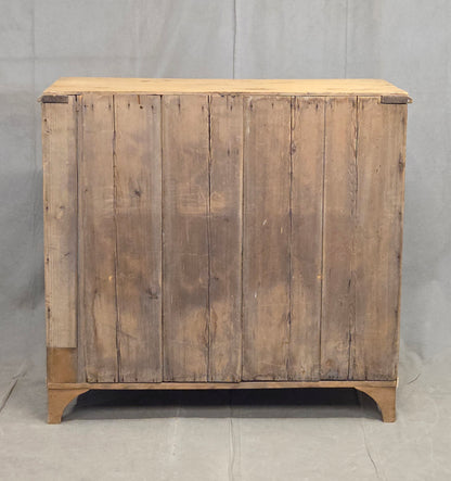 Antique English Edwardian Natural Pine Chest of Drawers with Blue French Line