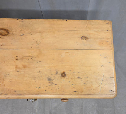 Antique English Edwardian Natural Pine Chest of Drawers with Blue French Line
