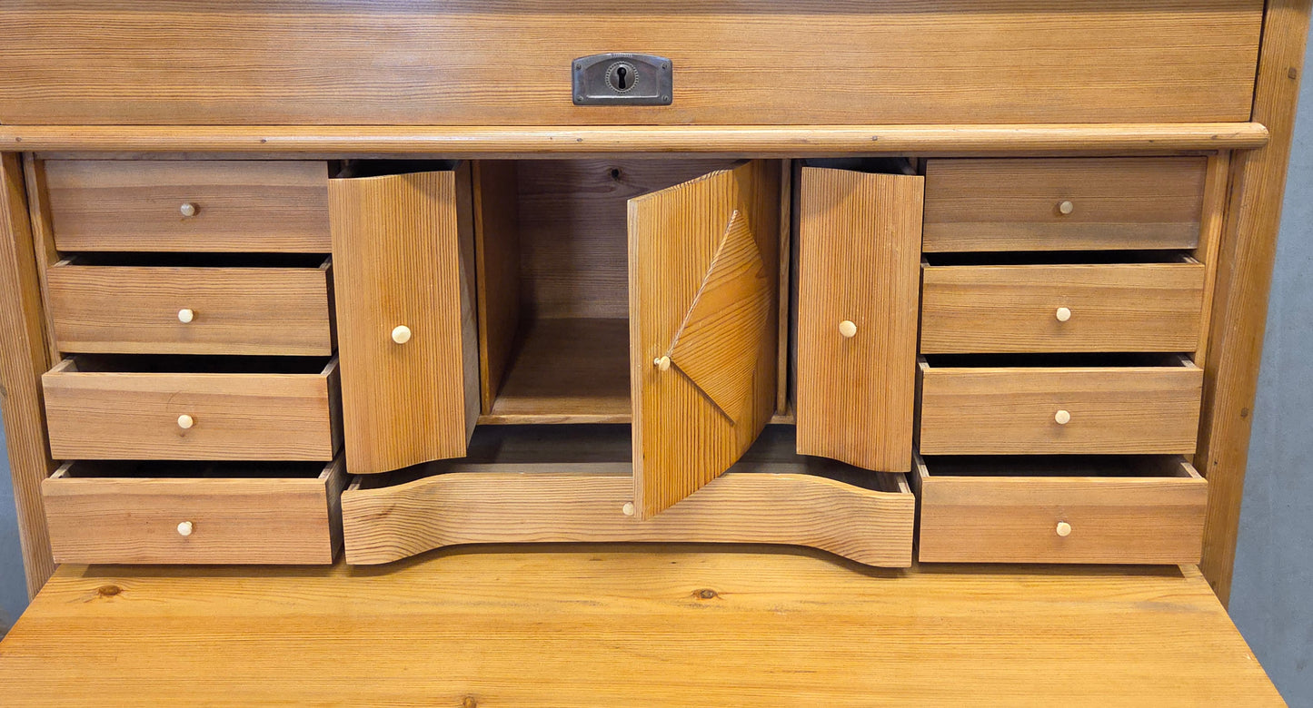 Antique Swedish Biedermeier Natural Pine Drop Front Desk with Drawers and Keys