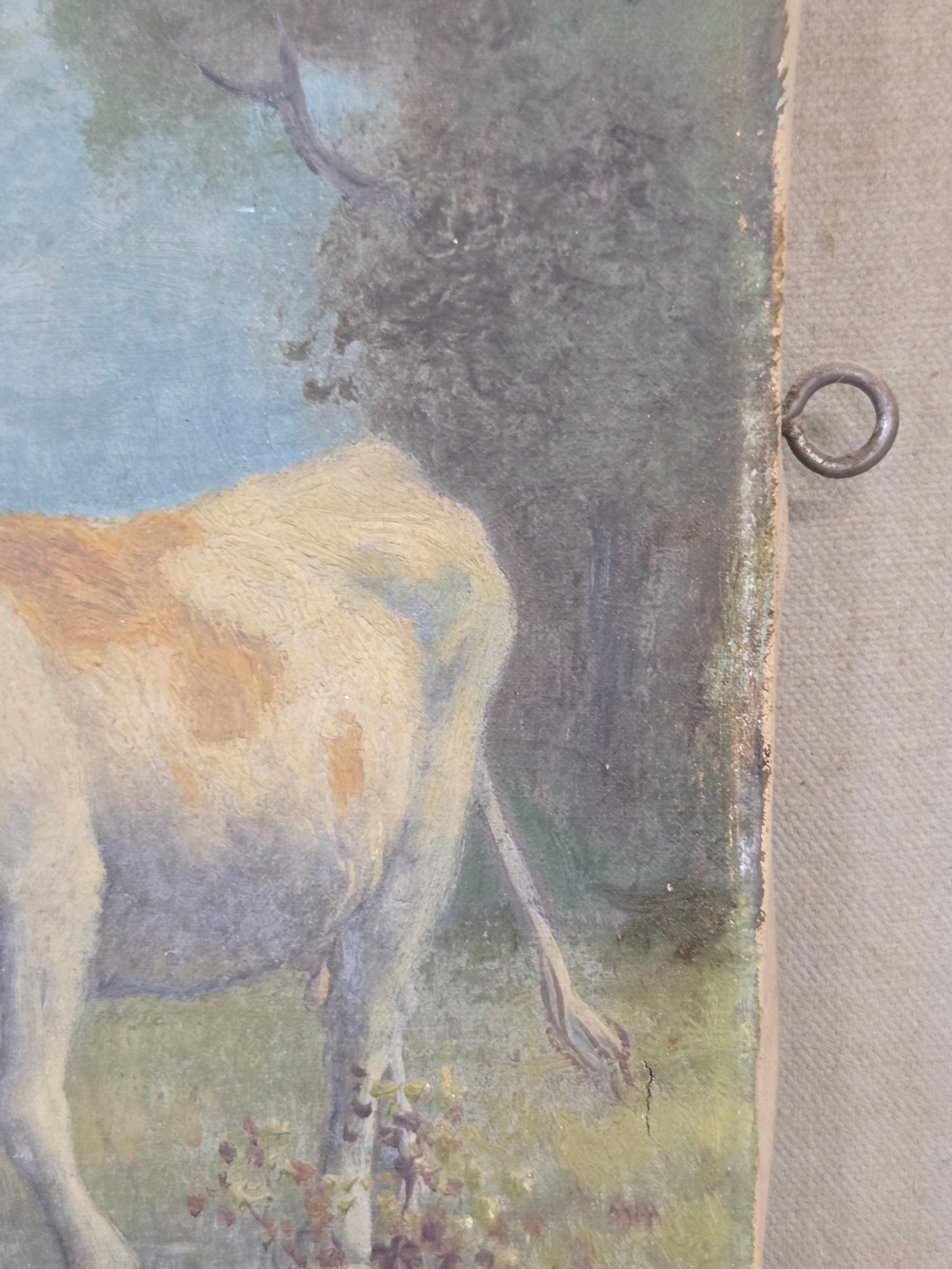 Robert Atkinson Fox (1860-1935), Cow in a Stream, Gouache on Canvas Painting