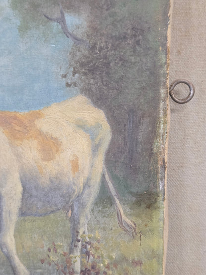 Robert Atkinson Fox (1860-1935), Cow in a Stream, Gouache on Canvas Painting