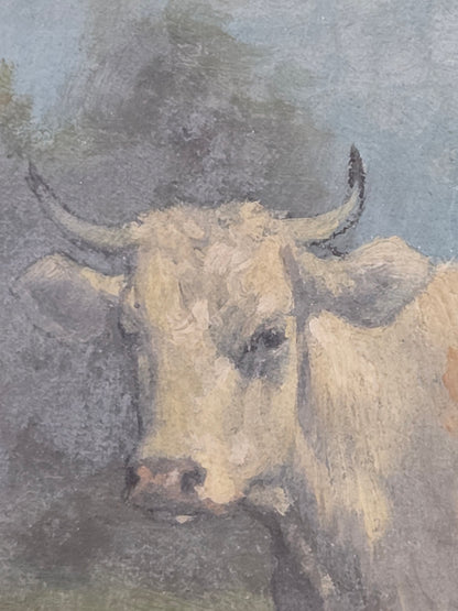 Robert Atkinson Fox (1860-1935), Cow in a Stream, Gouache on Canvas Painting