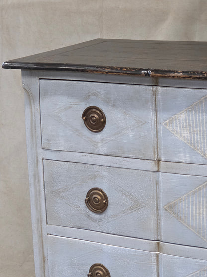 Vintage Swedish Rococo Style Chest of Three Drawers With Brass Hardware