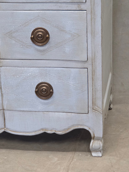Vintage Swedish Rococo Style Chest of Three Drawers With Brass Hardware