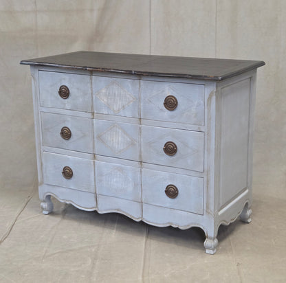 Vintage Swedish Rococo Style Chest of Three Drawers With Brass Hardware