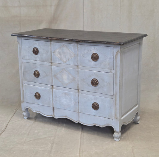 Vintage Swedish Rococo Style Chest of Three Drawers With Brass Hardware
