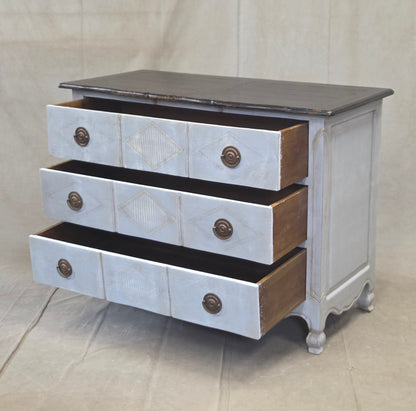 Vintage Swedish Rococo Style Chest of Three Drawers With Brass Hardware