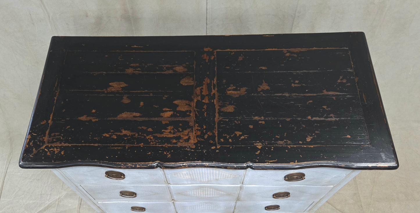 Vintage Swedish Rococo Style Chest of Three Drawers With Brass Hardware