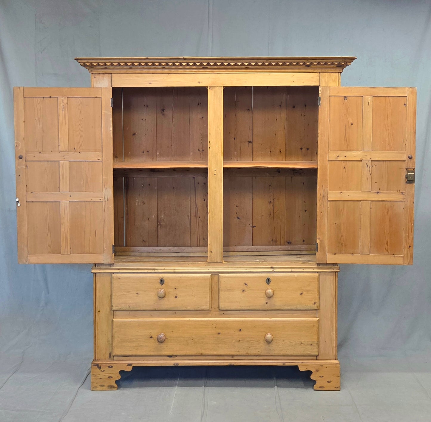 Antique 19th Century Irish Scrubbed Pine Linen Press Cabinet