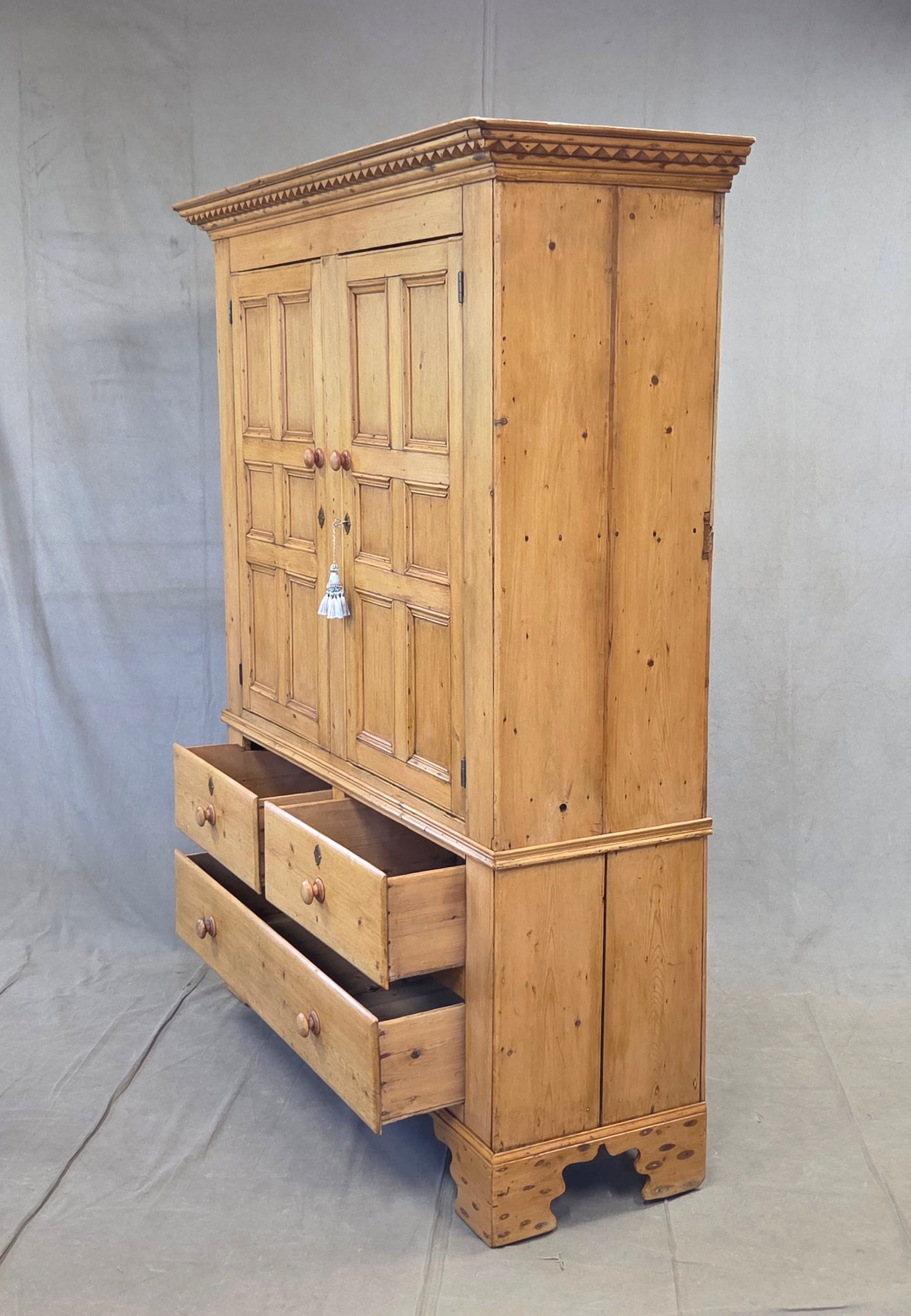 Antique 19th Century Irish Scrubbed Pine Linen Press Cabinet