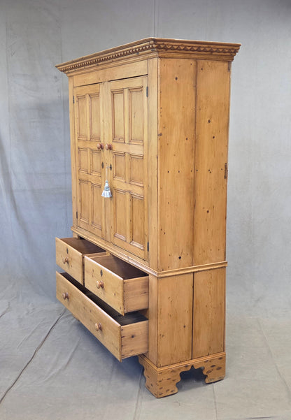 Antique 19th Century Irish Scrubbed Pine Linen Press Cabinet