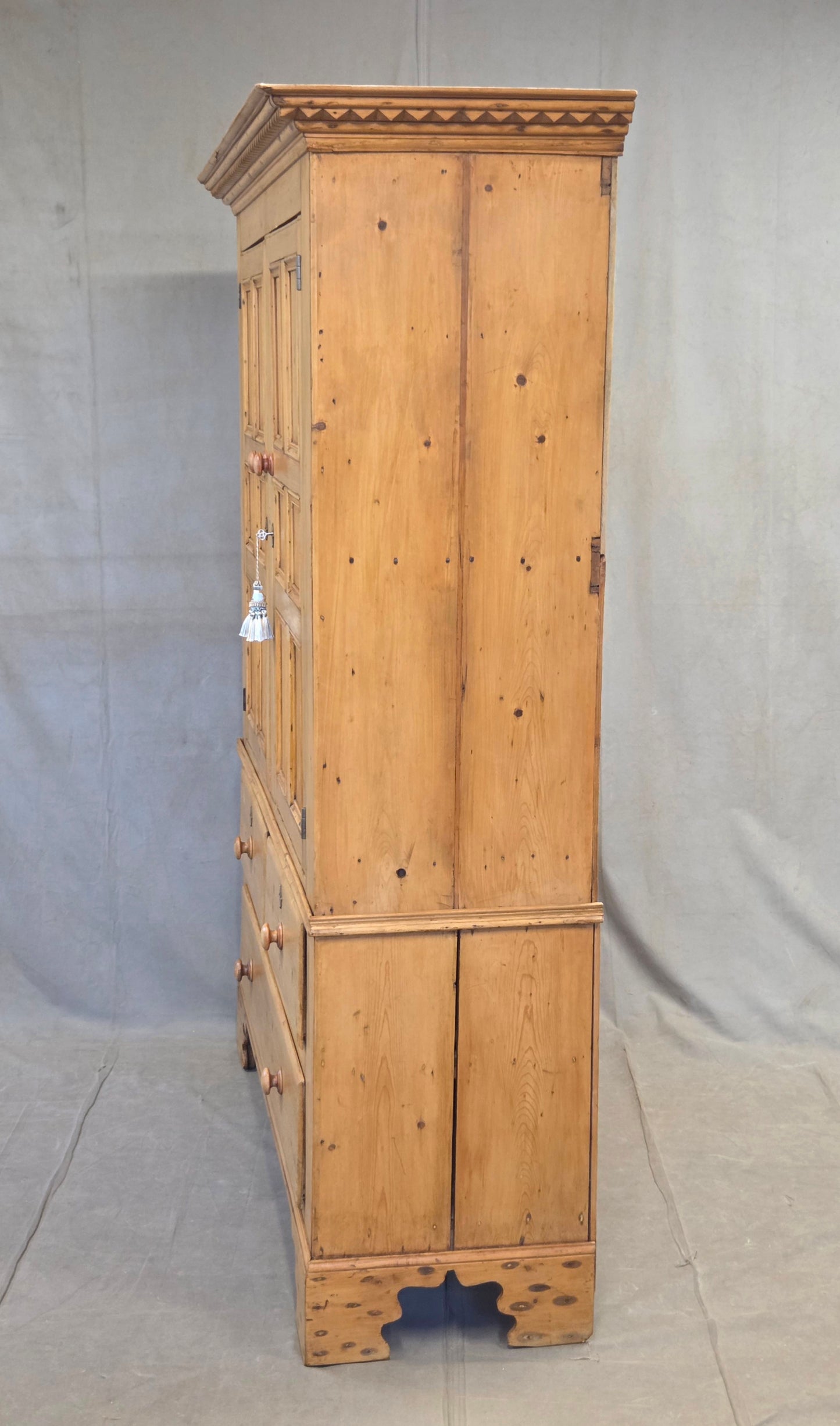 Antique 19th Century Irish Scrubbed Pine Linen Press Cabinet