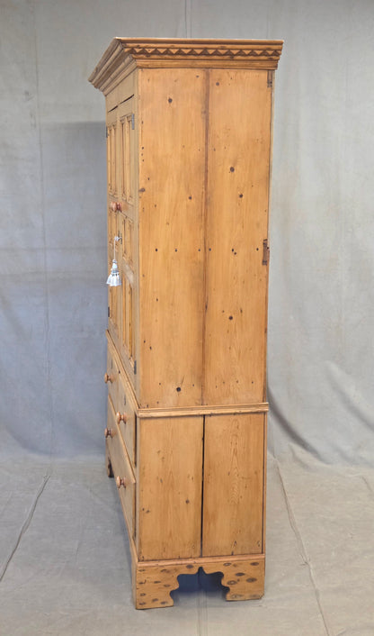 Antique 19th Century Irish Scrubbed Pine Linen Press Cabinet