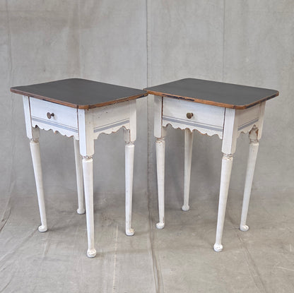 Antique Pine Nightstands Painted White with Gray Banding and Black Tops - a pair