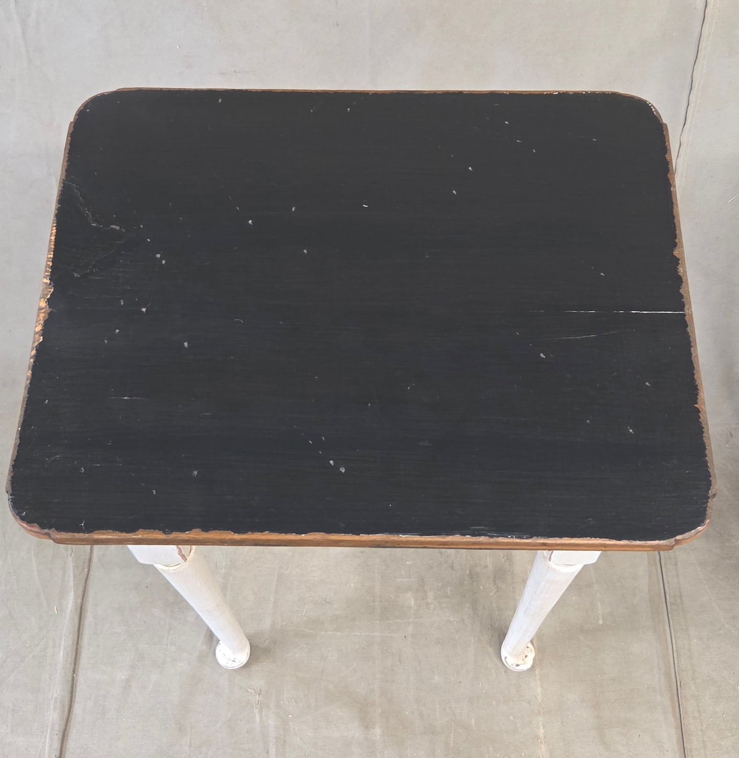 Antique Pine Nightstands Painted White with Gray Banding and Black Tops - a pair