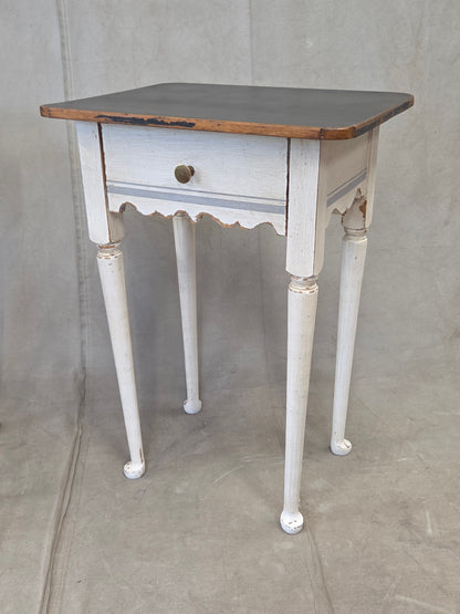 Antique Pine Nightstands Painted White with Gray Banding and Black Tops - a pair