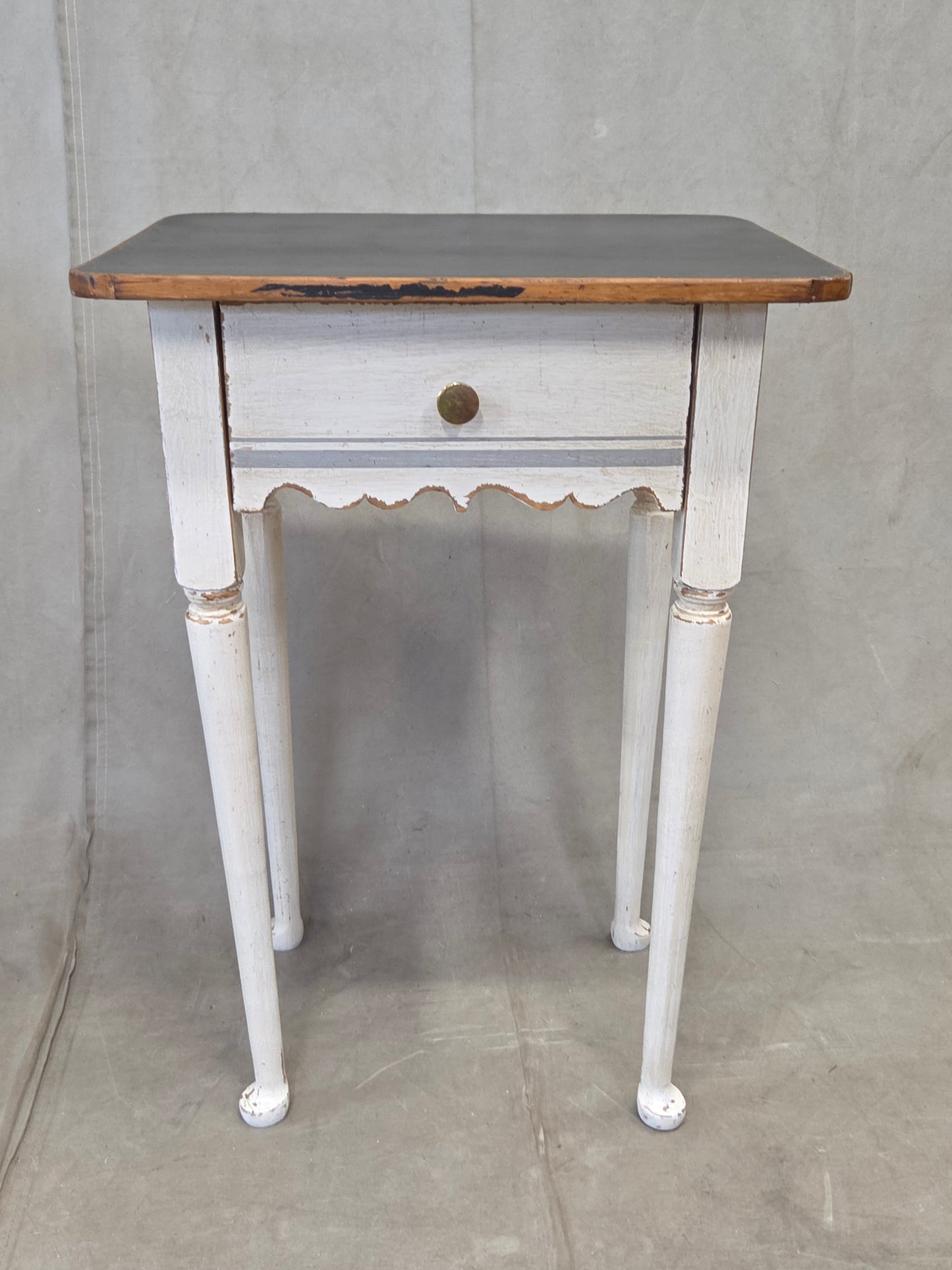 Antique Pine Nightstands Painted White with Gray Banding and Black Tops - a pair
