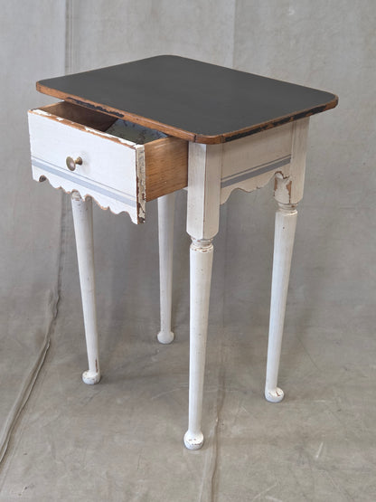 Antique Pine Nightstands Painted White with Gray Banding and Black Tops - a pair