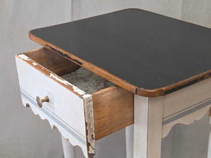 Antique Pine Nightstands Painted White with Gray Banding and Black Tops - a pair
