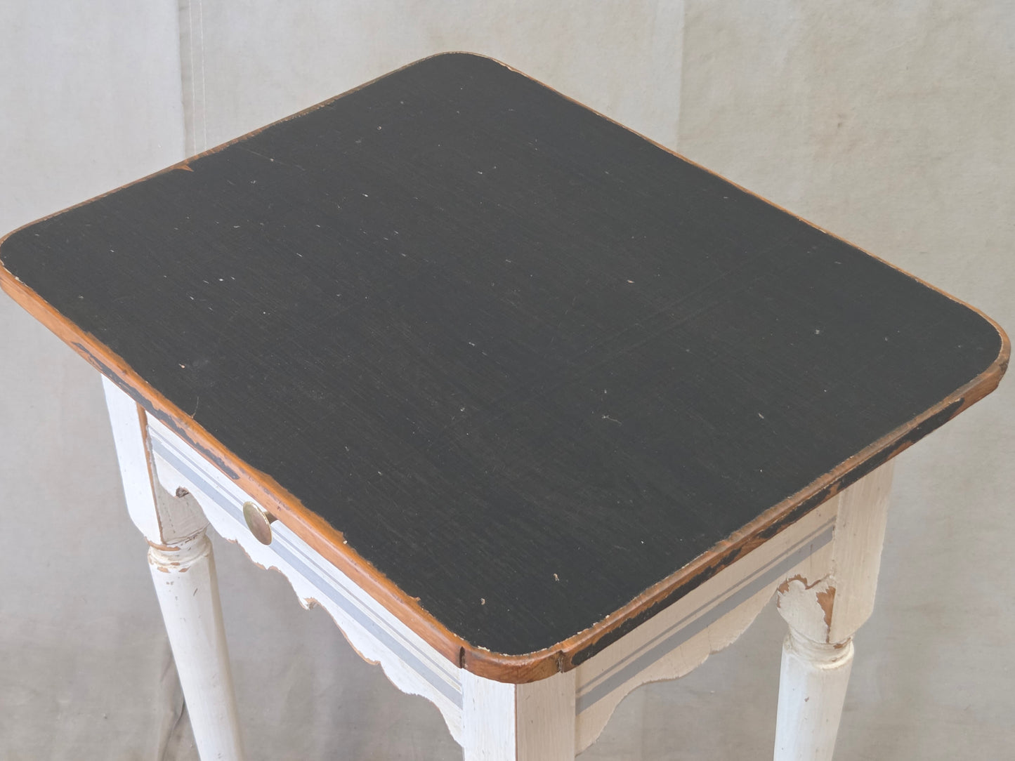 Antique Pine Nightstands Painted White with Gray Banding and Black Tops - a pair