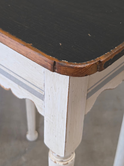 Antique Pine Nightstands Painted White with Gray Banding and Black Tops - a pair