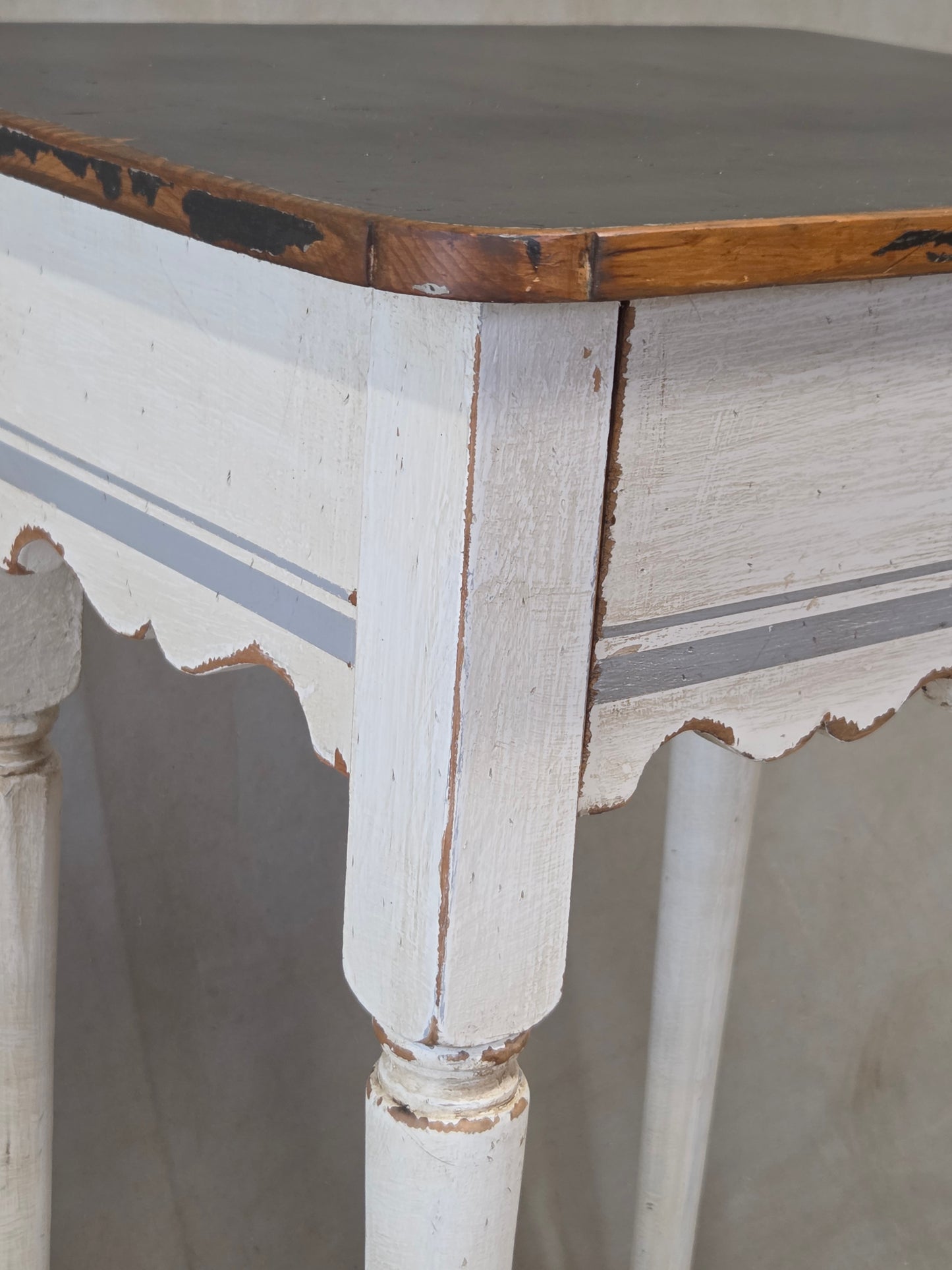 Antique Pine Nightstands Painted White with Gray Banding and Black Tops - a pair