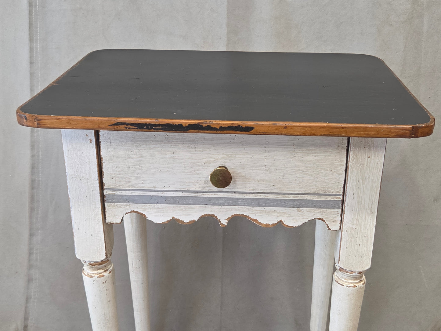 Antique Pine Nightstands Painted White with Gray Banding and Black Tops - a pair