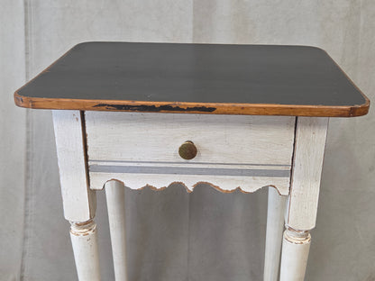 Antique Pine Nightstands Painted White with Gray Banding and Black Tops - a pair