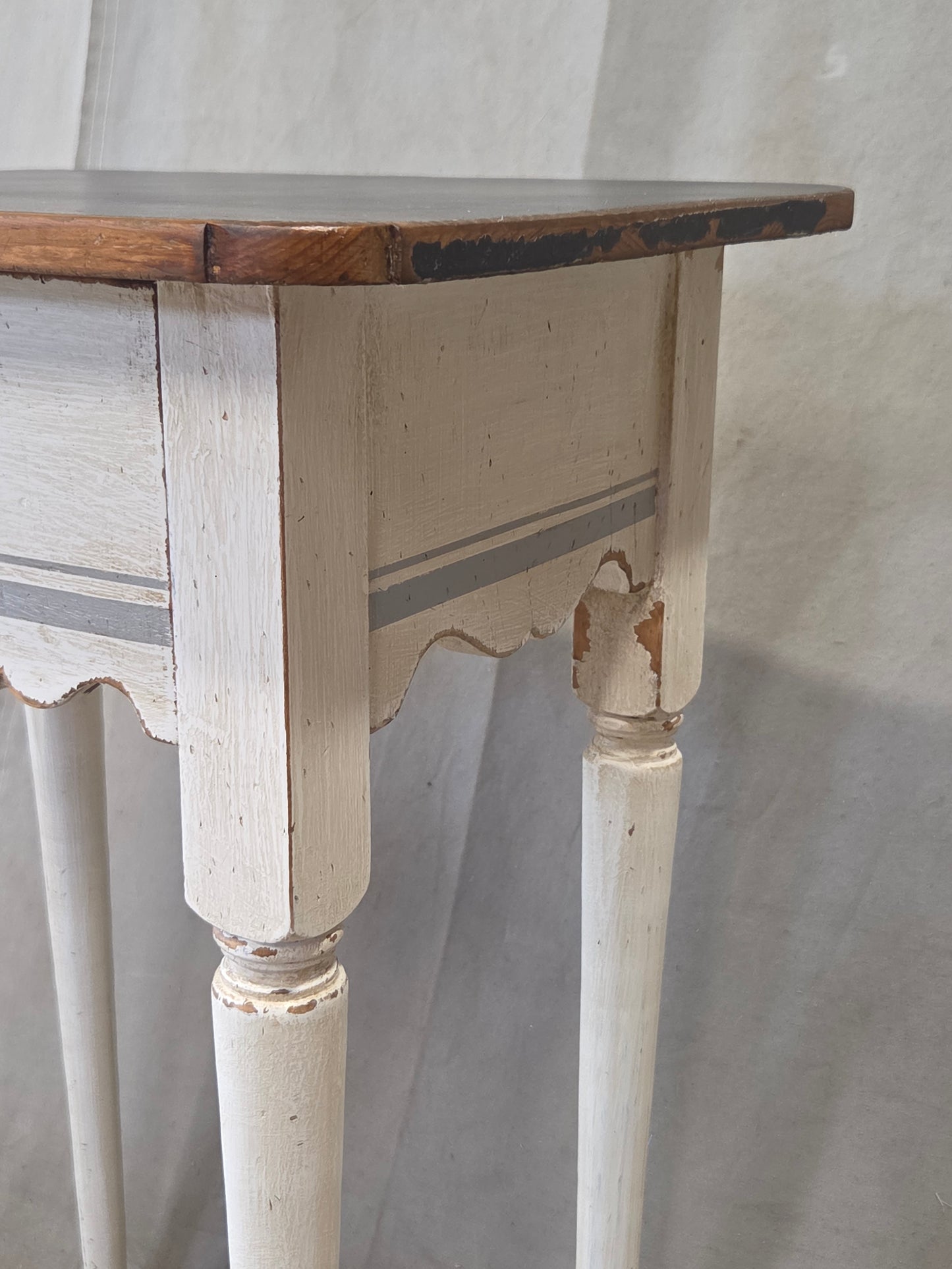 Antique Pine Nightstands Painted White with Gray Banding and Black Tops - a pair