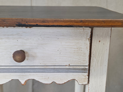 Antique Pine Nightstands Painted White with Gray Banding and Black Tops - a pair