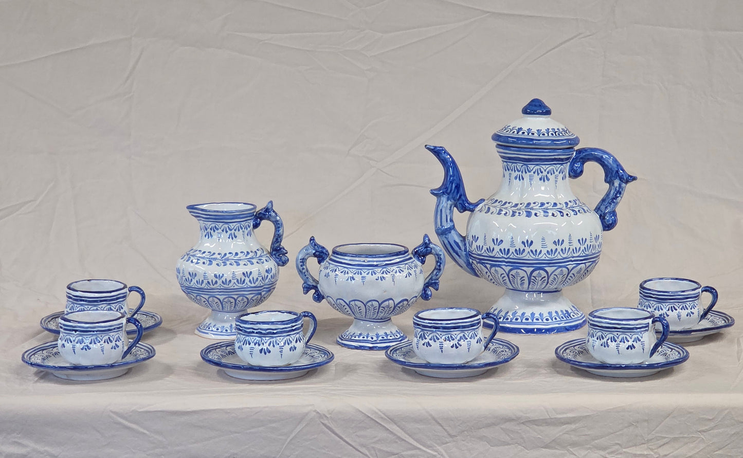 Vintage Spanish Talavera Blue and White 16 Piece Coffee Set