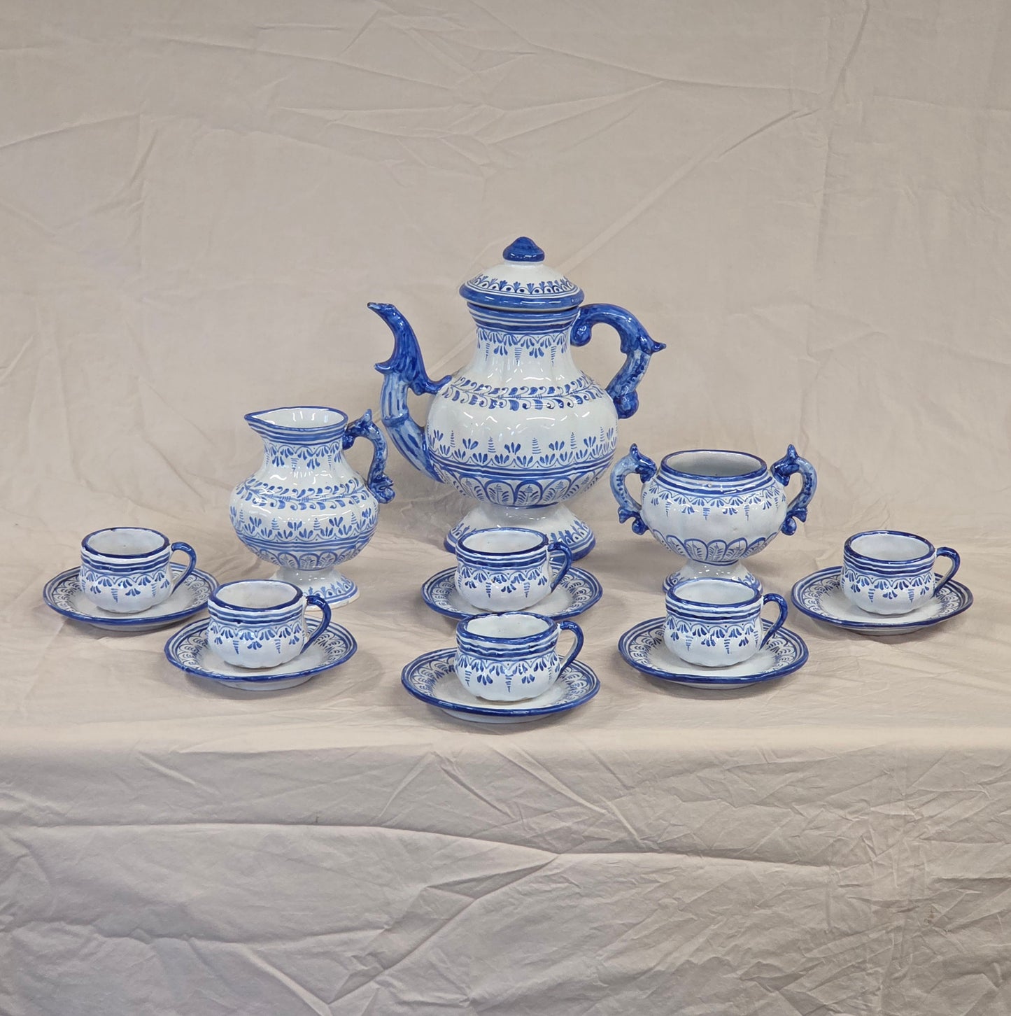 Vintage Spanish Talavera Blue and White 16 Piece Coffee Set