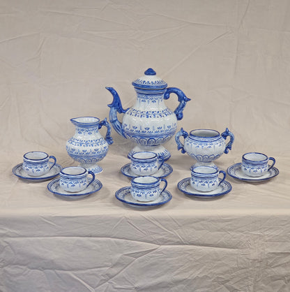 Vintage Spanish Talavera Blue and White 16 Piece Coffee Set